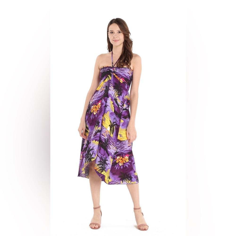 Hawaii Hangover‎ Purple Sunset Halter Dress |Y2K Tropical Vacation Boho | M
